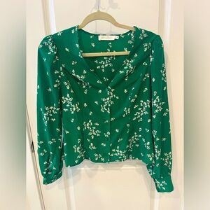All In Favor Green Blouse with Floral Detail